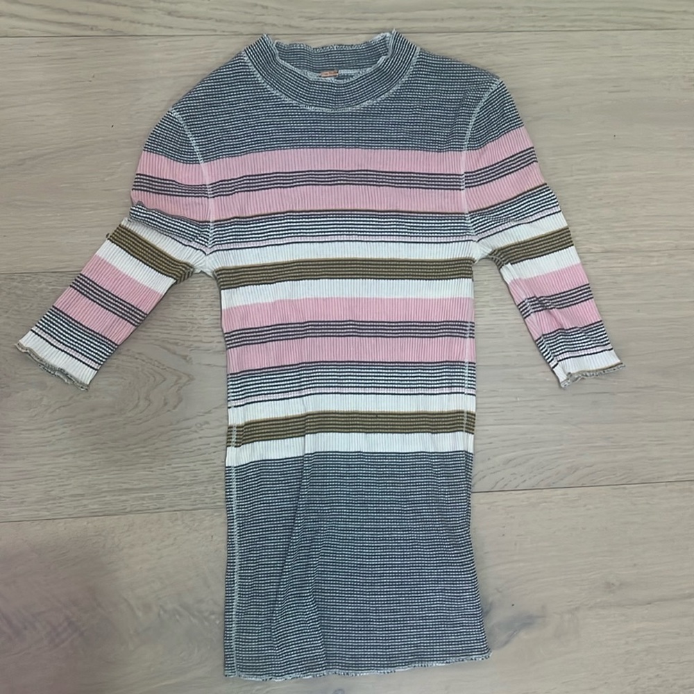 Free People pink, black, and white striped colorful top